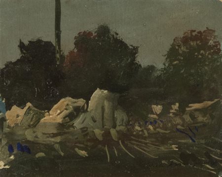 Pietro Annigoni Paesaggio Olio su cartoncino, cm. 11x14 Firmato in basso a...