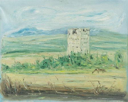 Giovanni Stradone Campagna romana 1966 Olio su tela, cm. 40x50 Sul verso:...