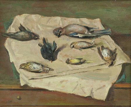 Alberto Salietti Cacciagione Olio su tavola, cm. 60x73 Firmato in basso a...