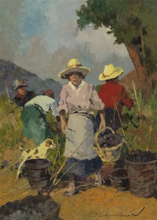 Carlo Domenici Vendemmia Olio su faesite, cm. 70x50 Firmato in basso a...