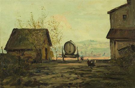 Ferruccio Rontini Primavera sull'aia in Mugello 1939 Olio su tavola, cm....