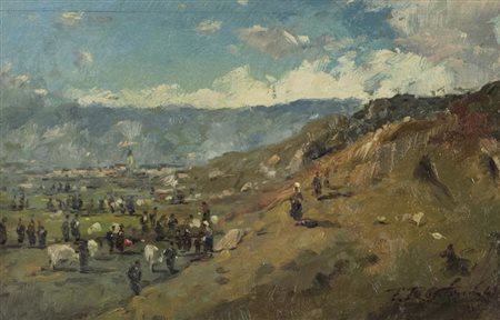 Ferruccio Rontini Fiera di Montagna, Villone 1943 Olio su tavola, cm. 25,5x39...