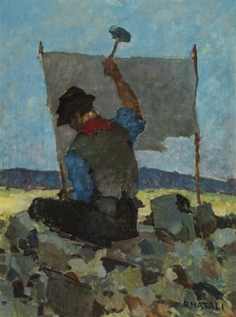 Renato Natali Spaccapietre Olio su masonite, cm. 60x45 Firmato in basso a...