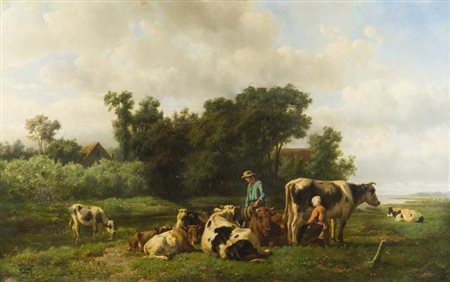 Giuseppe Palizzi La mungitura 1847 Olio su tela, cm. 80x125 Firma e data in...