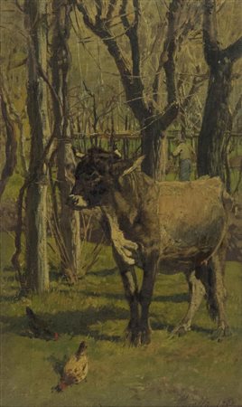 Pietro Pajetta Tra i campi 1887 Olio su tela, cm. 39x23,7 Firma e data in...