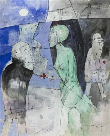 Franco Rognoni Passante in via Bodmer 1996 Olio su tela, cm. 159,4x129,5...