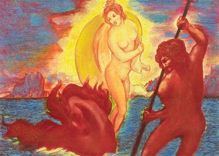 Aligi Sassu Poseidone dona il cavallo ad Athena Litografia ritoccata a mano,...