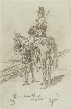 Giovanni Fattori Soldato a cavallo Acquaforte di cm. 26,5x18,5, su carta di...