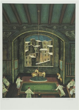 Norberto Proietti Il biliardo Litografia su carta, cm. 85x60, es. P.A....