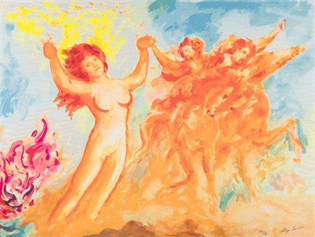 Aligi Sassu Senza titolo Serigrafia su cartoncino applicato su tavola, cm....