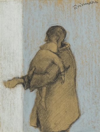 Nino Tirinnanzi Figura con bambino Tecnica mista su carta, cm. 15x12 Firmato...