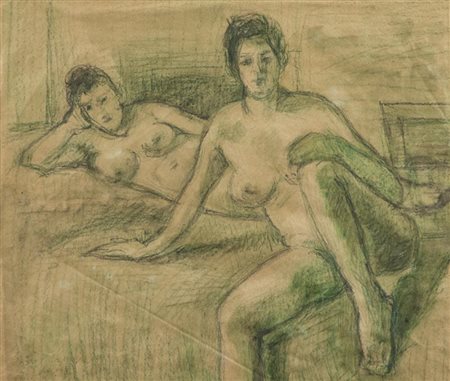 Giovanni March Nudi Pastelli policromi su carta, cm. 30x35 Firmato in basso a...