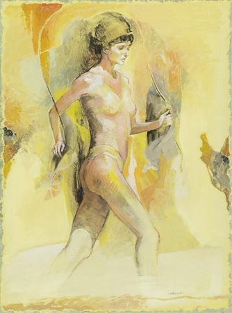 Gaetano Memmo Figura Olio su tela, cm. 80x60 Firmato in basso a destra.