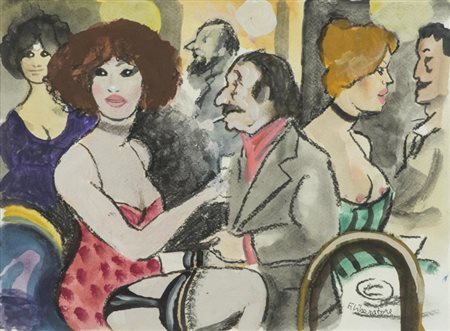 Fausto Maria Liberatore Al bar Tecnica mista su cartoncino, cm. 25x34 Firmato...