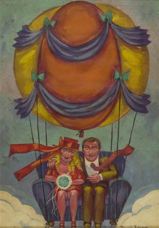 Daniela Romano Mongolfiera sopra Capo Sottile Olio su tela, cm. 70x50 Firmato...