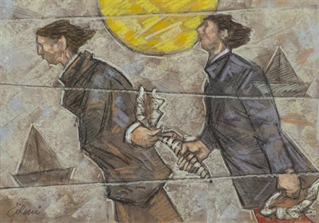 Giampaolo Talani Due uomini con le conchiglie 2016 Tecnica mista su cartone,...