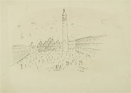 Franco Rognoni San Marco Olio su carta riportata su tela, cm. 43x59 Firma e...