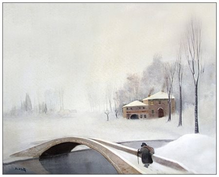 GIO DI BATTE Livorno 1944 Paesaggio nordico, Praga Olio su tela 50 x 60....