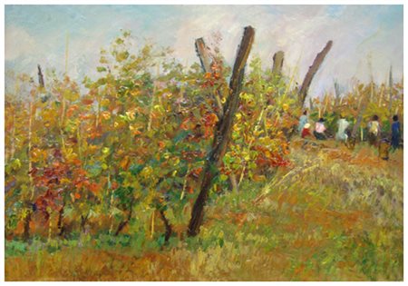 GIO BATTA LEPORI Livorno 1911 – Livorno 2002 Vendemmia Olio su faesite 33 x...