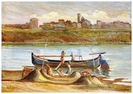 SANTI MACCHIA Pisa 1884 – Pisa 1964 Pisa – I renaioli d’Arno con S. Marco...