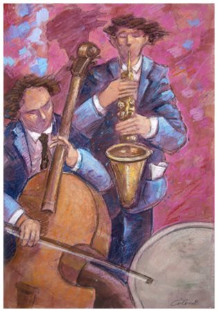 GIAMPAOLO TALANI San Vincenzo 1955 Due musicisti 2016 T.m. su cartone 60 x...