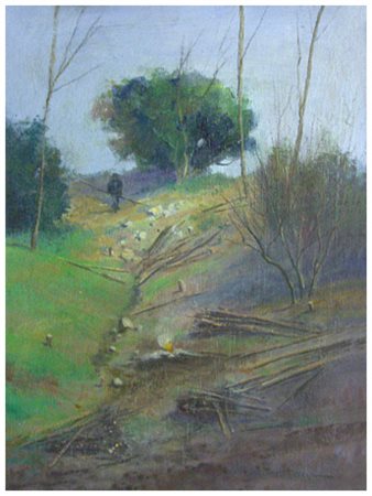 PIERO TONFONI Livorno 1944 – Livorno 2015 Il boscaiolo 2003 Olio su tavola 32...