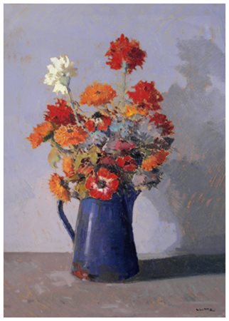 ANGIOLO VOLPE Livorno 1943 Composizione fiori Olio su cartone 67,5 x 47,5....