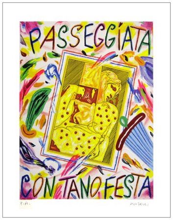 BRUNO DONZELLI 1941 Passeggiata con Tano Festa Serigrafia materica a colori...