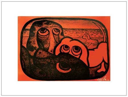 GIUSEPPE VIVIANI 1898 – 1965 I cani gialli 1960 Litografia a 2 colori...