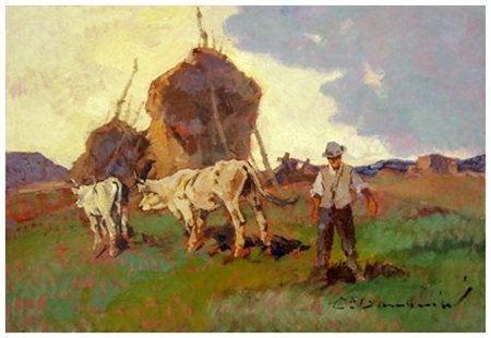 CARLO DOMENICI 1898 – 1981 Sera Olio su faesite 50 x 70. Firma in b. a d.;...