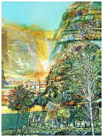 PIERLUIGI ROMANI 1936 Paesaggio con rocce Olio su tela 70 x 50. Firma in a. a...