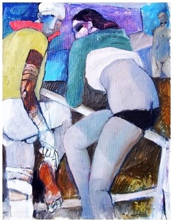 BRUNO PAOLI 1915 Riposo dei personaggi 1978 Olio su tela 70,5 x 60. Firma e...