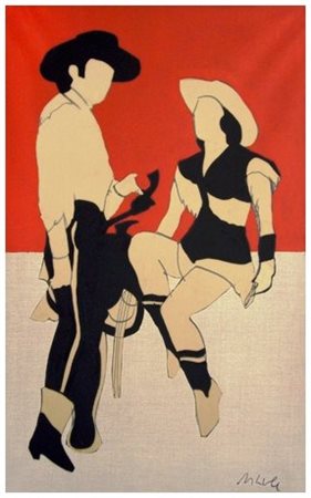 MARCO LODOLA 1955 Cowboy and cowgirl 2002 Olio su tela 149 x 89. Firma in b....