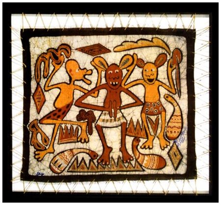 GEORGE LILANGA 1934 – 2005 Tunaomba kwa tupate vuha 1980 Pittura su batik 99...