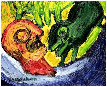 BENGT LINDSTROM 1925 – 2008 L’uomo col cane verde 1976 Olio su tela 33 x 41....