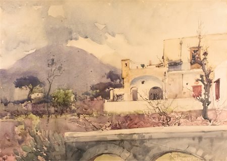 Aldo Raimondi ( Roma 1902 – Milano 1997 ), Case a Torre del Greco. Acquarello...