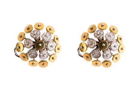 Orecchini tondi con brillantini . Oro 18 Kti. Brillanti. Peso gr. 18,70