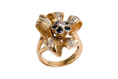 Anello fiore oro giallo 5 zaffiri 1 brillante. Brillanti. 5 Zaffiri cti. 0,30...