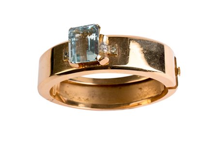 Bracciale rigido anni '60 con acquamarina taglio smeraldo. Acquamarina cti...