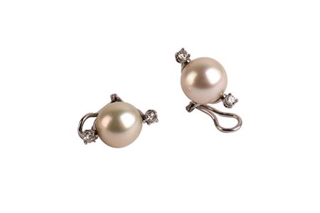 Orecchini con perle australiane. Oro bianco 18 Kti. Clips 2 perle mm 13,5 4...