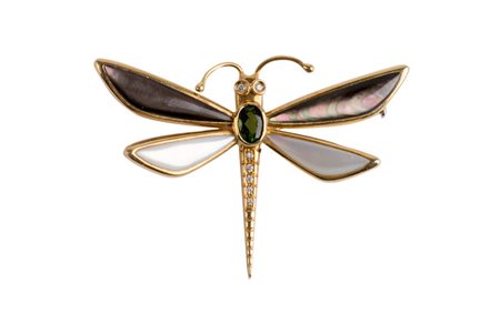 Spilla farfalla firmata Damiani. con madreperla zaffiro e brillanti