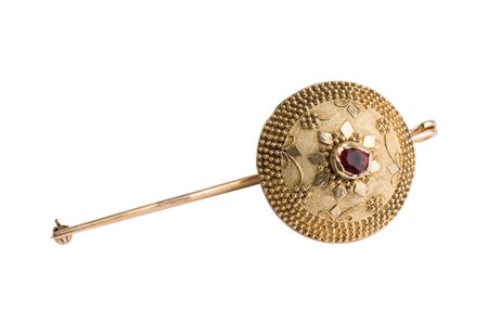 Spila cordella con spilla da balia . Oro 18 Kti. Peso gr. 11