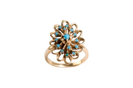Anello con turchesine. Oro 18 Kti. Gr. 6,50 Misura n°15