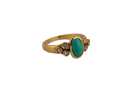 Anello turchese e brillanti. Oro 18 Kti. Misura n° 14