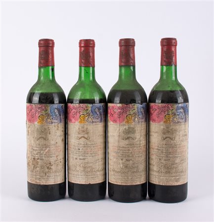 Chateau Mouton Rothschild 1970 ( Tot. 4 bt 0,75 lt. ) LV4/5 Obvious signs of...
