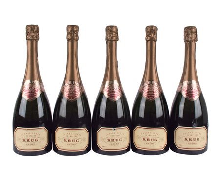 Champagne Grande Cuvée Krug ( Tot. 5 bt 0,75 lt. ) 2 bt with damaged labels /...
