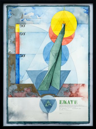 Giò Pomodoro, EKATE, 1985, acquarello su carta, cm. 56x78, dichiarazione...