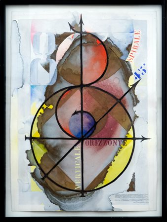 Giò Pomodoro, VERTICALE ORIZZONTALE, 1987, acquarello su carta, cm. 56x78,...