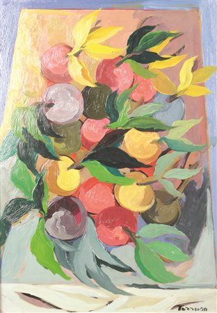 Saverio Terruso, Natura Morta, 1982, olio su tavola, cm. 50x35, firmato in...