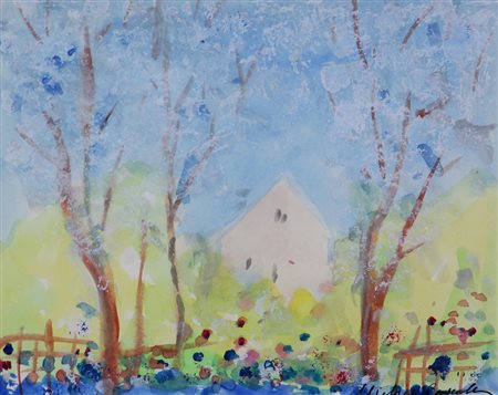 Michele Cascella, Paesaggio, anni '70, tempera su carta, cm. 16x20, firmata...